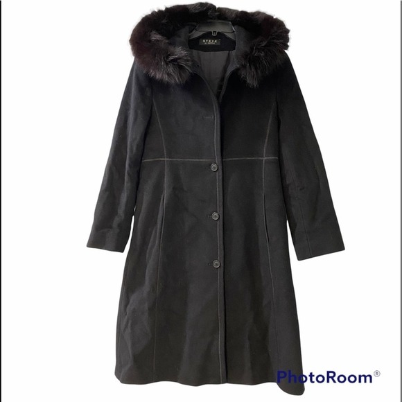 Searle Fox Fur Hooded Coat Cashmere Wool Jacket